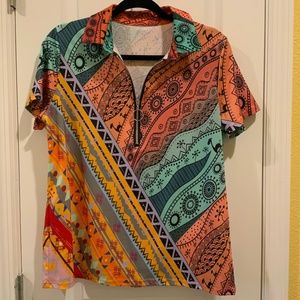 Print short sleeve with collar